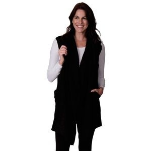 Le Moda Pocketed Open Front Fleece Vest Cardigan